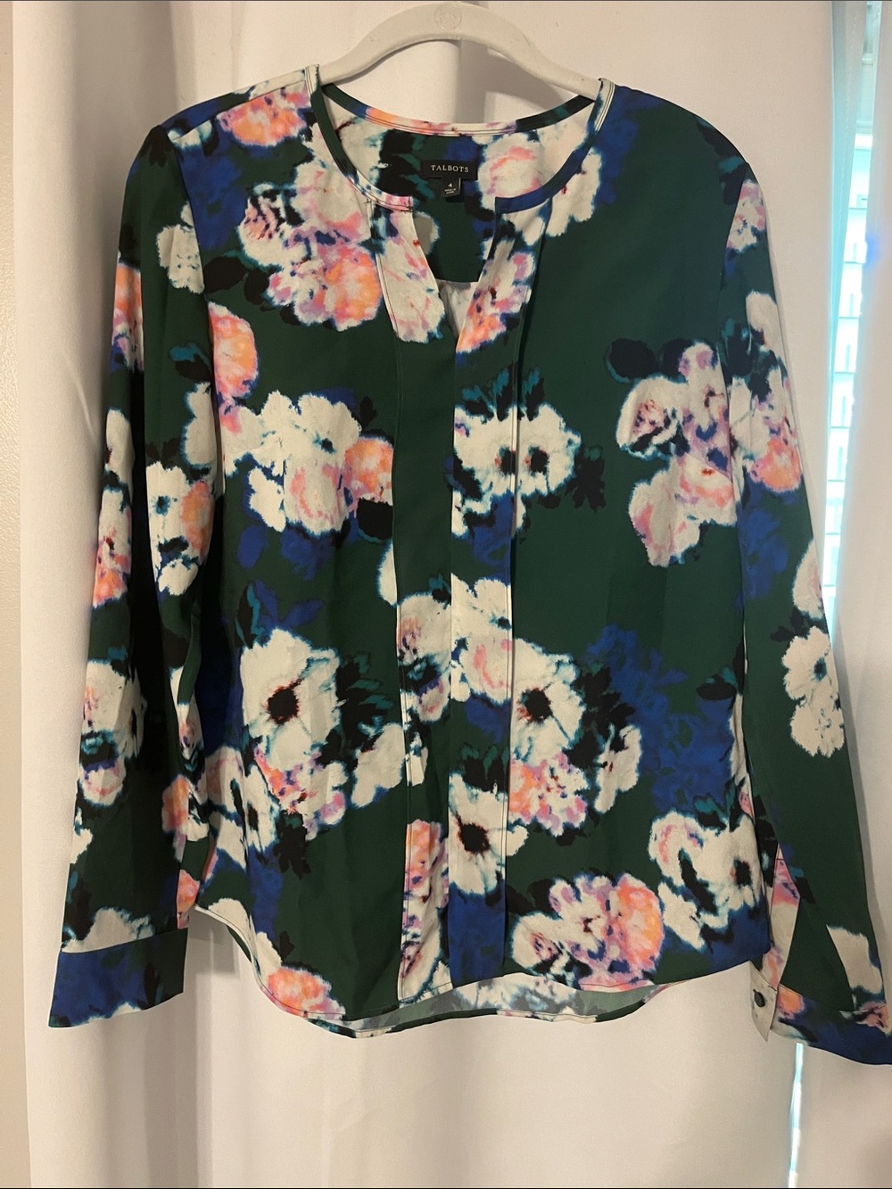 Talbots Emerald Green Floral Button-Front Blouse
